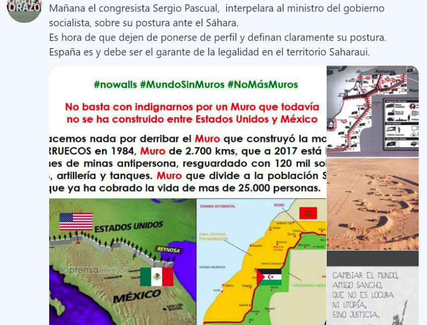 ‘@JavierGGarzon1: Mañana el congresista Sergio Pascual, interpelará al ministro del gobierno socialista, sobre su postura ante el Sáhara.
