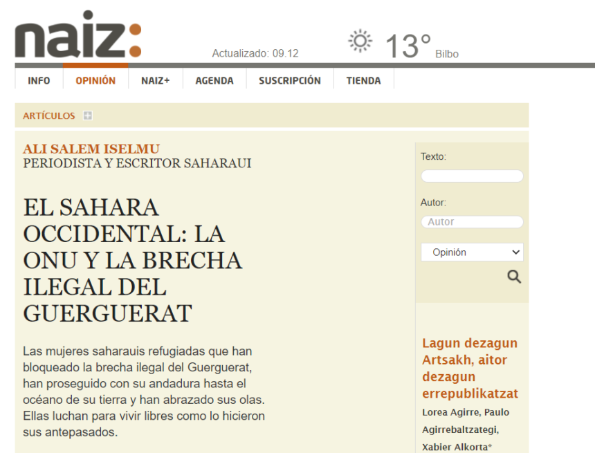 El Sahara Occidental: la ONU y la brecha ilegal del Guerguerat – naiz: Iritzia | Opinión por Ali Salem Iselmu