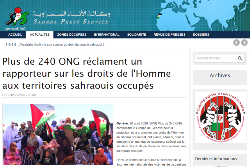 245 ONG piden al Consejo de Derechos Humanos de la ONU que designe un relator especial sobre la situación de los derechos humanos en los territorios saharauis ocupados