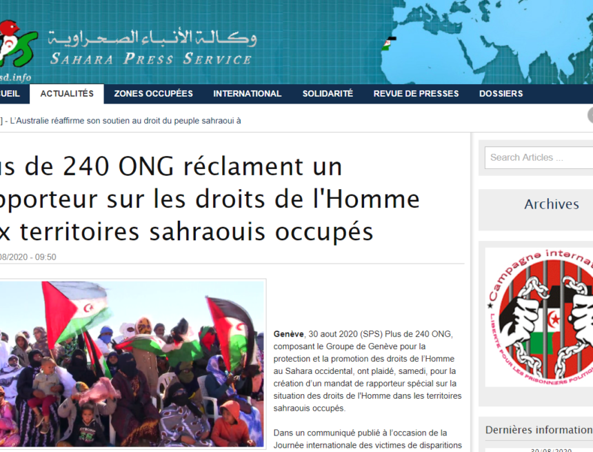 245 ONG piden al Consejo de Derechos Humanos de la ONU que designe un relator especial sobre la situación de los derechos humanos en los territorios saharauis ocupados