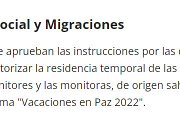 El Gobierno español ha aprobado en su Consejo de Ministros de hoy la residencia temporal de menores saharauis del programa “Vacaciones en Paz 2022”