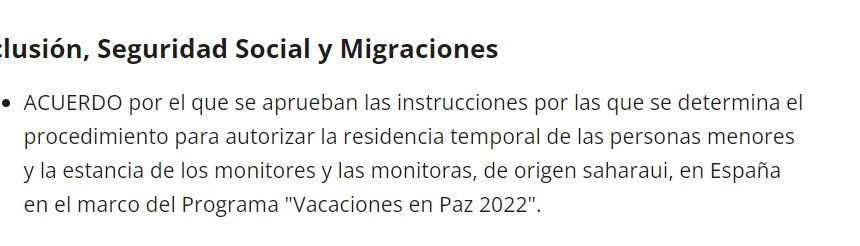 El Gobierno español ha aprobado en su Consejo de Ministros de hoy la residencia temporal de menores saharauis del programa “Vacaciones en Paz 2022”