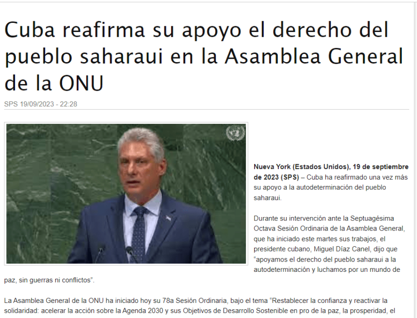 wertyhujk Cuba reafirma su apoyo el derecho del pueblo saharaui en la Asamblea General de la ONU | Sahara Press Service