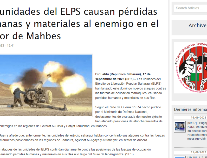 Las unidades del ELPS causan pérdidas humanas y materiales al enemigo en el sector de Mahbes | Sahara Press Service