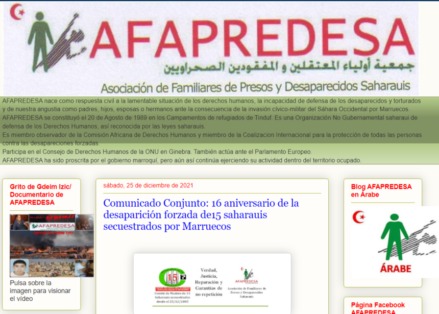 AFAPREDESA: Comunicado Conjunto: 16 aniversario de la desaparición forzada de15 saharauis secuestrados por Marruecos