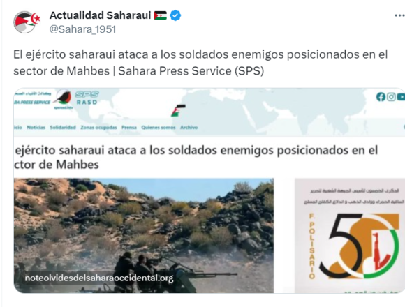 El ejército saharaui ataca a los soldados enemigos posicionados en el sector de Mahbes | Sahara Press Service (SPS)