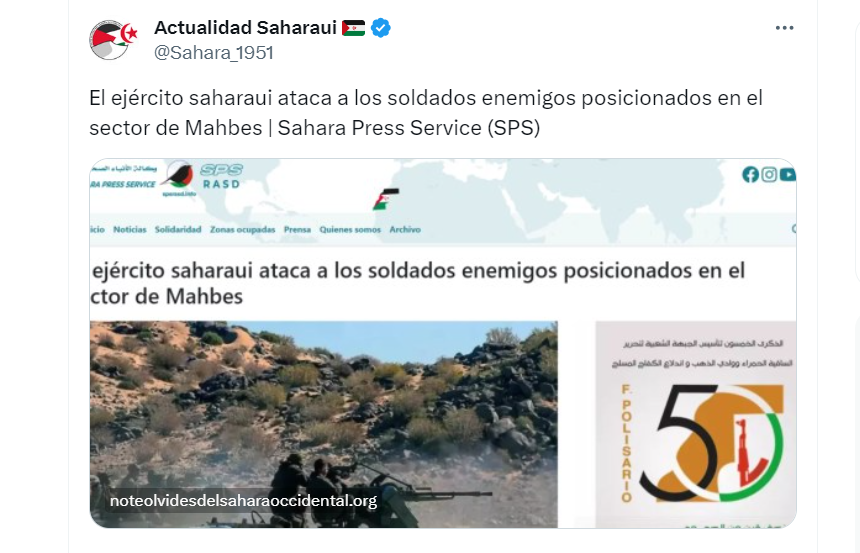 El ejército saharaui ataca a los soldados enemigos posicionados en el sector de Mahbes | Sahara Press Service (SPS)