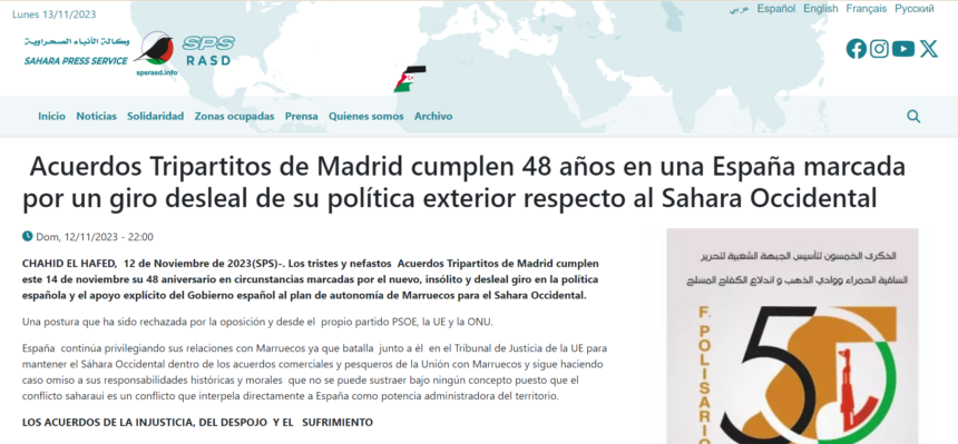  Acuerdos Tripartitos de Madrid cumplen 48 años en una España marcada por un giro desleal de su política exterior respecto al Sahara Occidental | Sahara Press Service (SPS)