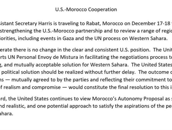 EE.UU reitera que la propuesta marroquí para el Sáhara Occidental es uno de los «posibles enfoques»