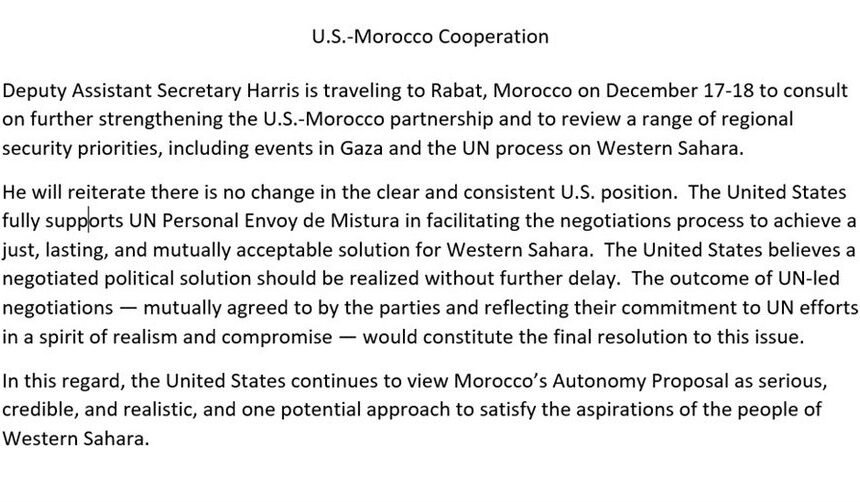 EE.UU reitera que la propuesta marroquí para el Sáhara Occidental es uno de los «posibles enfoques»
