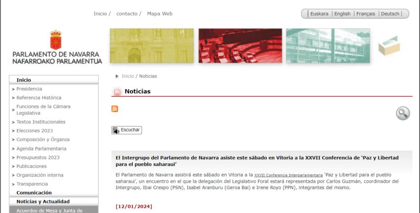 El Intergrupo del Parlamento de Navarra asiste este sábado en Vitoria a la XXVII Conferencia de ‘Paz y Libertad para el pueblo saharaui’