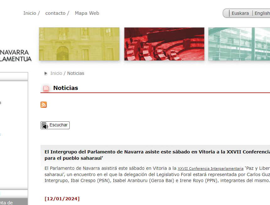 El Intergrupo del Parlamento de Navarra asiste este sábado en Vitoria a la XXVII Conferencia de ‘Paz y Libertad para el pueblo saharaui’