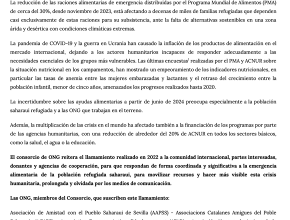 Llamamiento #AlertaCampamentosSaharauis – Consorcio de ONG que apoya a la población saharaui refugiada en los campamentos de Tinduf (Argelia)