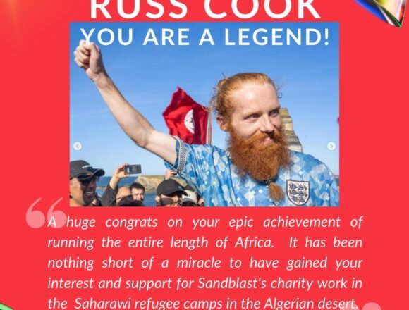 Danielle Smith expresa su gratitud a Russ Cook después su histórica carrera por África en la que ha recaudado 800.000 libras para Sandblast Arts y The Running Charity