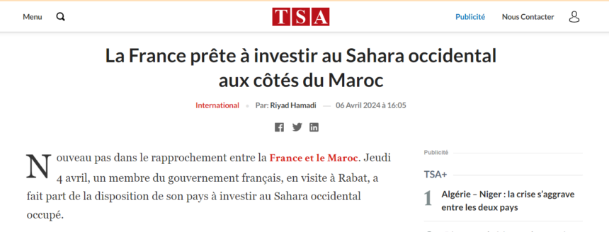 Investissement au Sahara occidental : la France prête à franchir le pas aux côtés du Maroc
