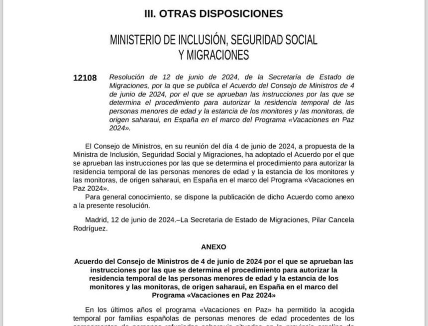 Hoy se ha publicado en el BOE el programa de Vacaciones en Paz 2024