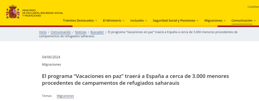 El programa “Vacaciones en paz” traerá a España a cerca de 3.000 menores procedentes de campamentos de refugiados saharauis – Ministerio de Inclusión, Seguridad Social y Migraciones