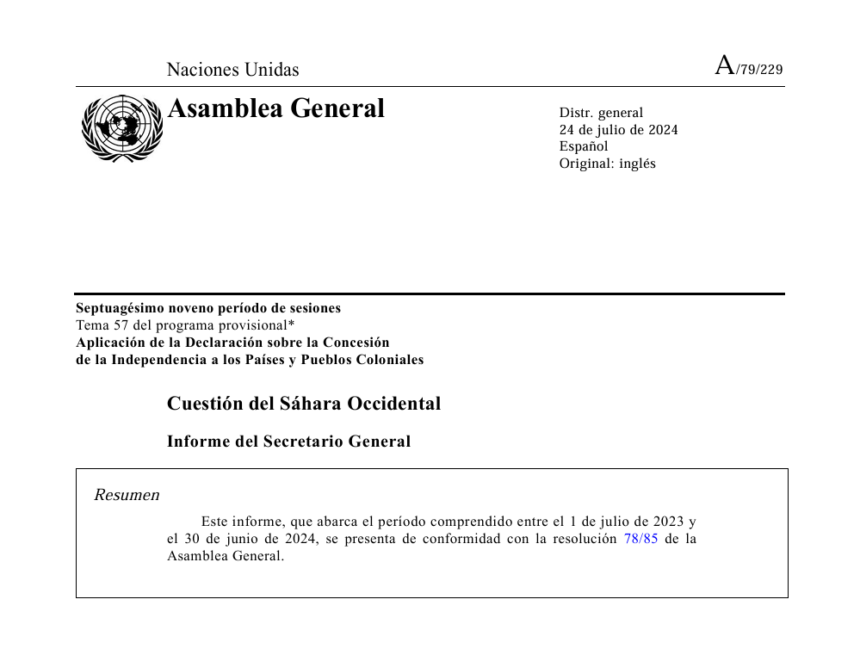 Informe del Secretario General – Cuestión del Sáhara Occidental 24-07-24 – Aplicación de la Declaración sobre la Concesión de la Independencia a los Países y Pueblos Coloniales