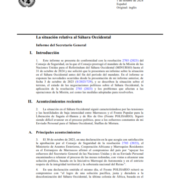 La situación relativa al Sáhara Occidental. Informe S/2024/707 del Secretario General – 1 de octubre de 2024