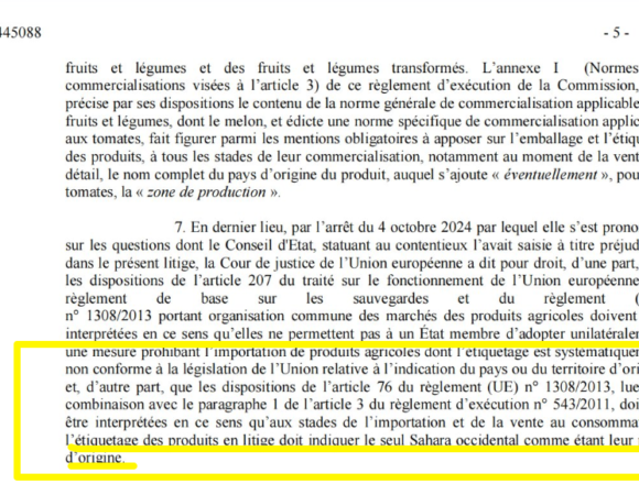 DECISIÓN JUDICIAL del CONSEJO DE ESTADO francés | Los melones y los tomates cherry del Sáhara Occidental deben llevar la mención correcta del territorio de origen, pero Francia no puede prohibirlos