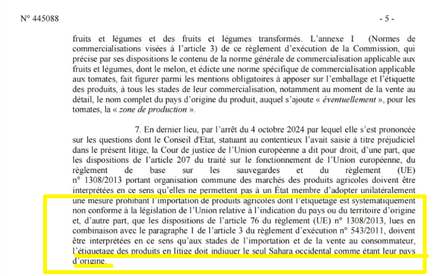DECISIÓN JUDICIAL del CONSEJO DE ESTADO francés | Los melones y los tomates cherry del Sáhara Occidental deben llevar la mención correcta del territorio de origen, pero Francia no puede prohibirlos