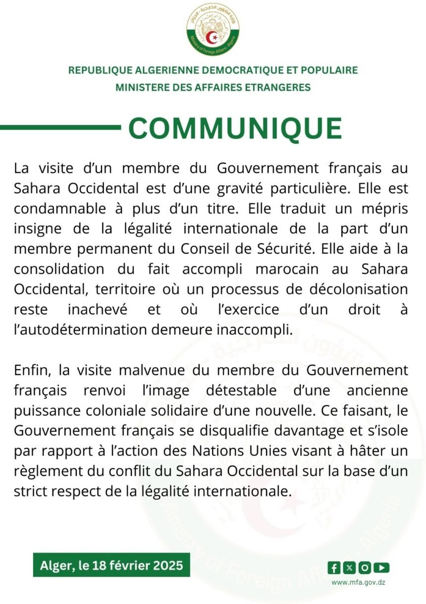 Argelia considera «de una especial gravedad» la visita de una ministra francesa al Sáhara Occidental