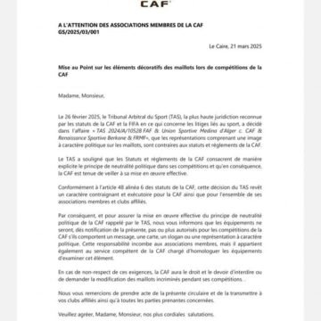 La CAF prohíbe camisetas con mensajes políticos en sus competiciones por la inclusión de un mapa ilegal de Marruecos en las camisetas del RS Berkane que incluían el territorio ocupado del Sáhara Occidental | Sahara Press Service (SPS)