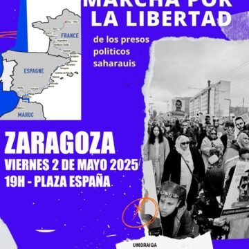 #MarchaLibertadSaharaui | La Marcha por la libertad de los presos políticos saharauis hace escala en Aragón este 2 de mayo