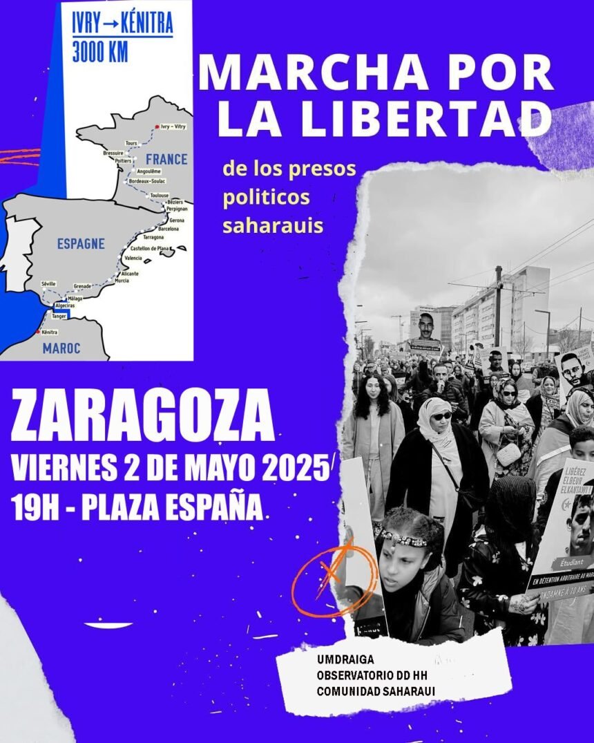 #MarchaLibertadSaharaui | La Marcha por la libertad de los presos políticos saharauis hace escala en Aragón este 2 de mayo