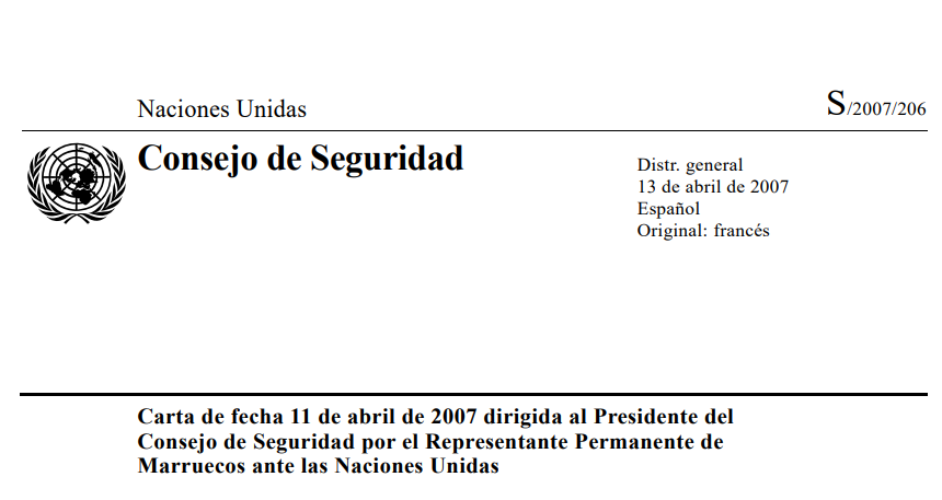 Texto de la autodenominada por Marruecos «Iniciativa marroquí para la negociación de un estatuto de autonomía de la región del Sahara»