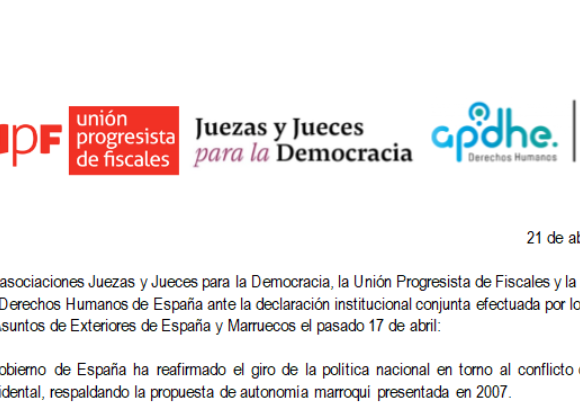 Comunicado conjunto de asociaciones judiciales y fiscales condenando el giro nacional respecto a la cuestión del Sáhara