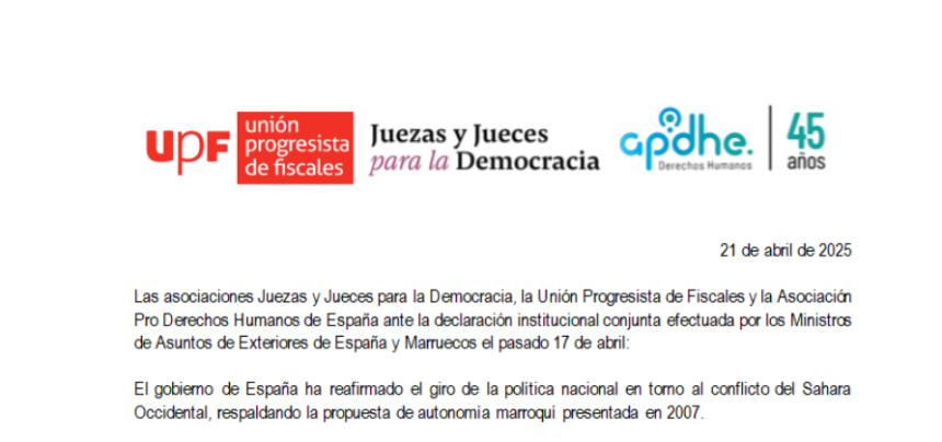 Comunicado conjunto de asociaciones judiciales y fiscales condenando el giro nacional respecto a la cuestión del Sáhara