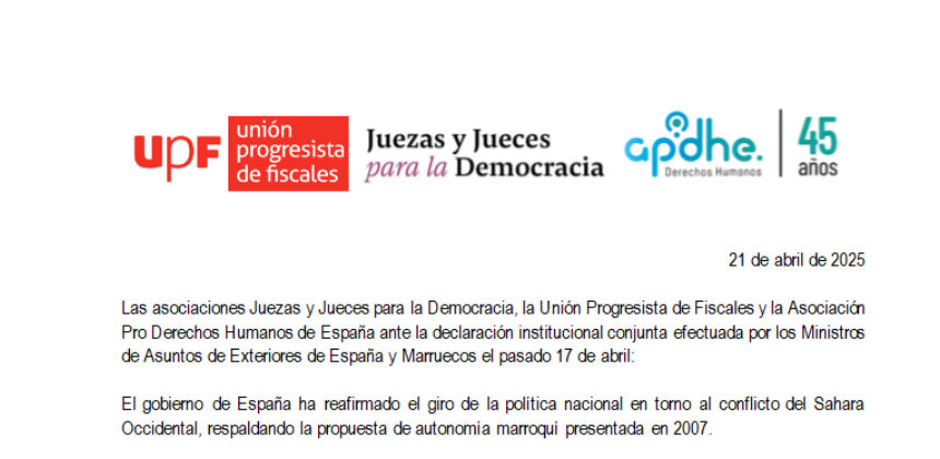Comunicado conjunto de asociaciones judiciales y fiscales condenando el giro nacional respecto a la cuestión del Sáhara