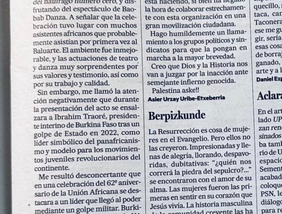 Día de África 2025 en el Baluarte de Pamplona y la figura de Ibrahim Traoré – Carlos Cristóbal, Carta al Director en Noticias de Navarra