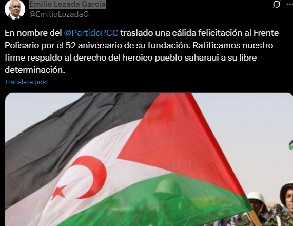 El Partido Comunista de Cuba felicita al Frente POLISARIO por  52 Aniversario de su Fundación | Sahara Press Service (SPS)