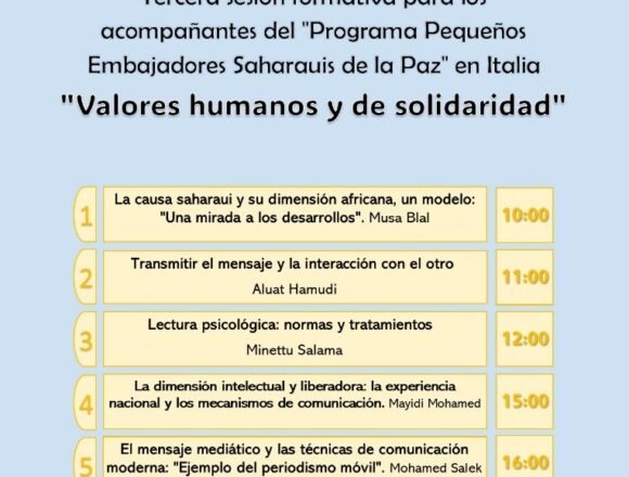 Bojador acoge la III Sesión Formativa para Acompañantes del “Programa Pequeños Embajadores Saharaui de la Paz” en Italia
