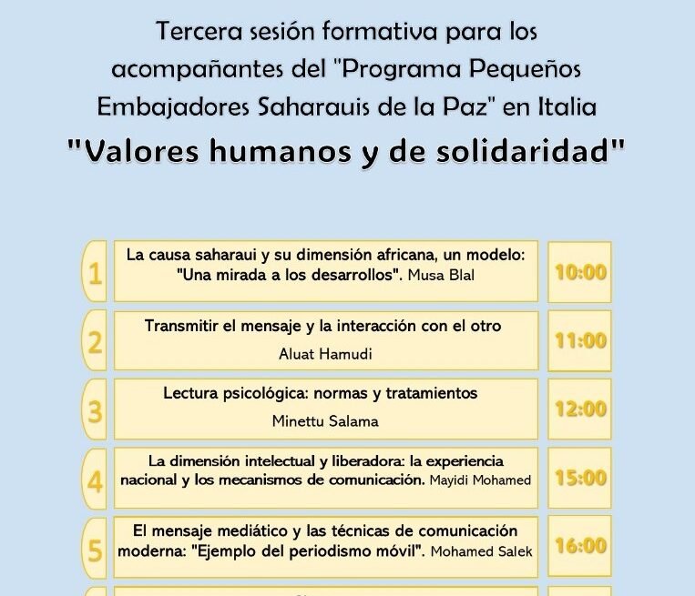 vacaciones_en_paz_italia Bojador acoge la III Sesión Formativa para Acompañantes del “Programa Pequeños Embajadores Saharaui de la Paz” en Italia