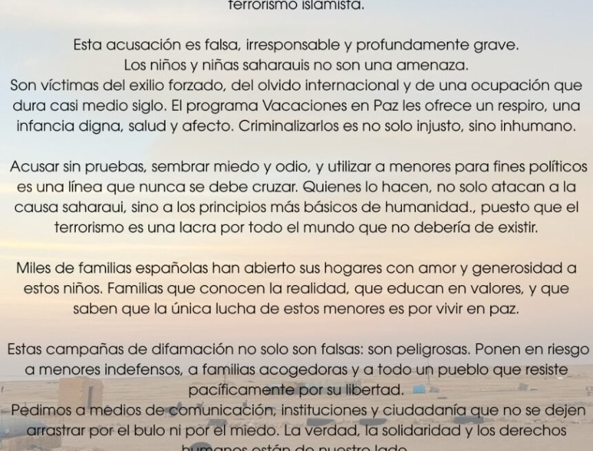 ONG HIJOS DE LAS NUBES | COMUNICADO OFICIAL EN DEFENSA DE LOS MENORES DEL PROGRAMA «VACACIONES EN PAZ»