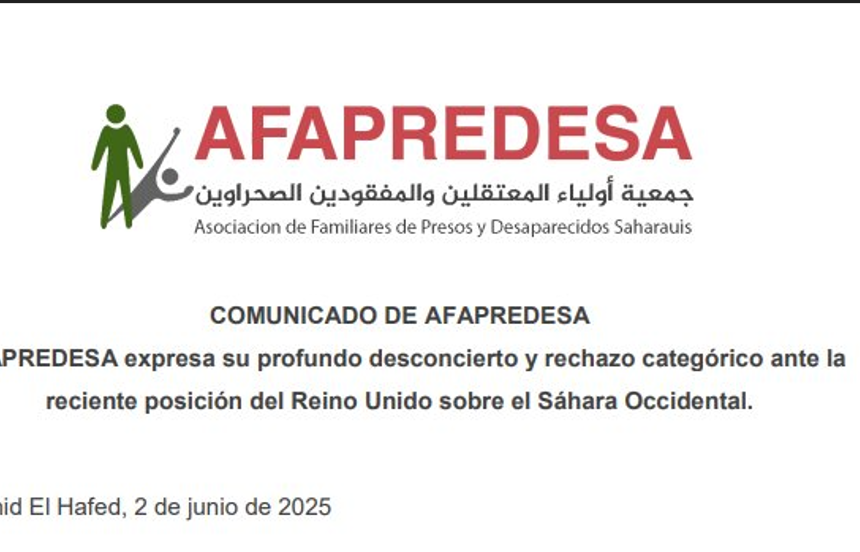 AFAPREDESA expresa su profundo desconcierto y rechazo categórico ante la reciente posición del Reino Unido sobre el Sahara Occidental