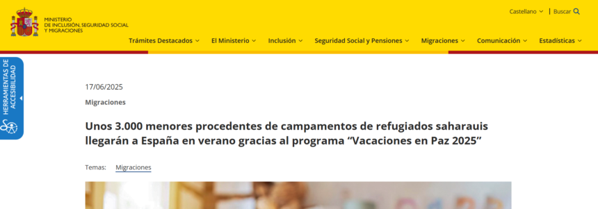 Unos 3.000 menores procedentes de campamentos de refugiados saharauis llegarán a España en verano gracias al programa “Vacaciones en Paz 2025” – Ministerio de Inclusión, Seguridad Social y Migraciones
