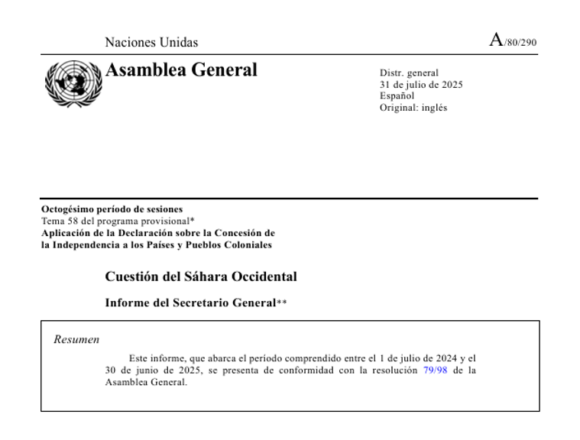 Naciones Unidas alerta del deterioro alarmante en el Sáhara Occidental: Informe del Secretario General A/80/290 (comentario y texto completo)