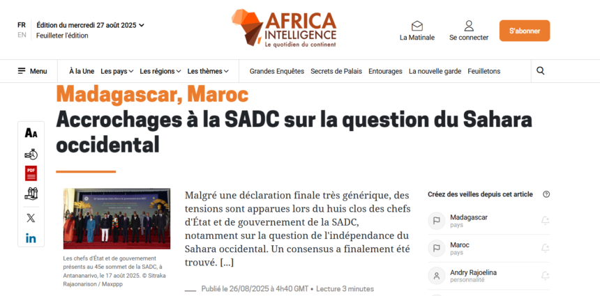 Succès diplomatique de la RASD au Sommet de la SADC : le Sahara Occidental réaffirmé comme la dernière question de décolonisation en Afrique