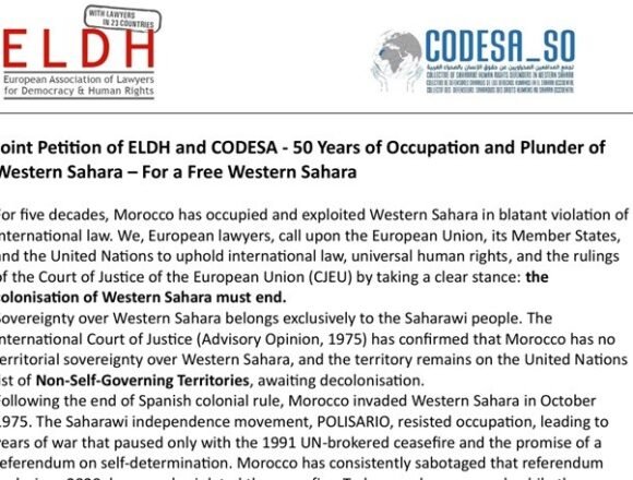 eldhcodesa Abogados europeos y defensores de los derechos humanos saharauis denuncian los 50 años de ocupación del Sáhara Occidental con un llamamiento conjunto a la acción
