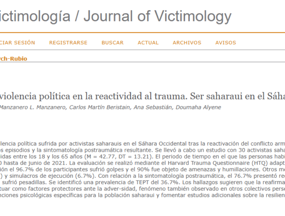 “Consecuencias de la violencia política en la reactividad al trauma. Ser saharaui en el Sáhara Occidental” – Revista de Victimología (nº 20, 2025)