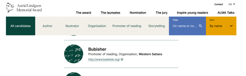 El proyecto BUBISHER, candidato al ASTRID LINDGREN MEMORIAL AWARD (ALMA) de PROMOCIÓN DE LA LECTURA