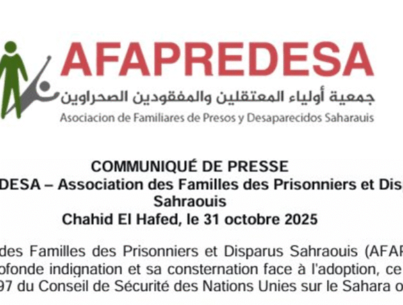 AFAPREDESA dénonce la résolution 2797 du Conseil de sécurité et alerte sur le silence complice de l’ONU face aux violations des droits humains au Sahara occidental