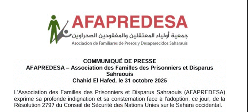 AFAPREDESA denuncia la complicidad de la ONU tras renovar la MINURSO sin incluir los derechos humanos