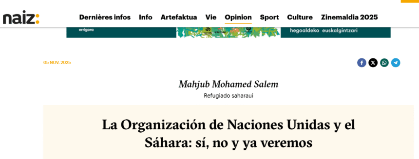 naiz: Iritzia | Opinión – La Organización de Naciones Unidas y el Sáhara: sí, no y ya veremos – Por Mahjub Mohamed Salem