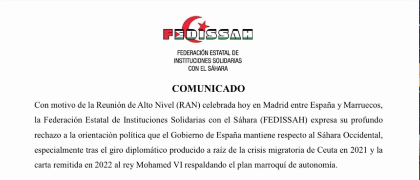 aqsdfsewqedfgvb FEDISSAH denuncia que la RAN España–Marruecos consagra el abandono de la legalidad internacional y “blanquea” la ocupación del Sáhara Occidental