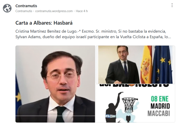 Carta a Albares: Hasbará – Cristina Martínez Benítez de Lugo en Contramutis